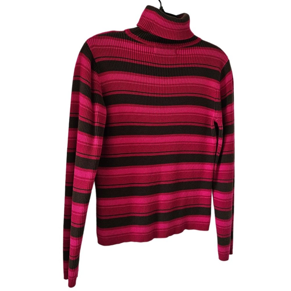 Petite Sophisticate LS Striped Ribbed Turtleneck Top | Like New | SP | Pink BRN - Picture 6 of 15